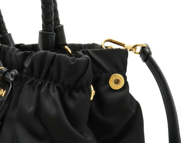 12010083 7 Prada 2WAY Ribbon Nylon Leather Shoulder Bag Nero Black