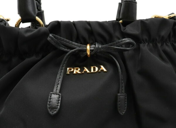 12010083 8 Prada 2WAY Ribbon Nylon Leather Shoulder Bag Nero Black