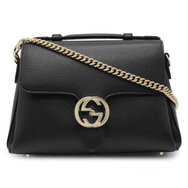 12010369 Gucci Interlocking G Handbag 2WAY Chain Shoulder Bag Leather Black