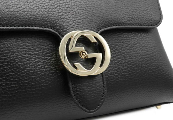 12010369 8 Gucci Interlocking G Handbag 2WAY Chain Shoulder Bag Leather Black