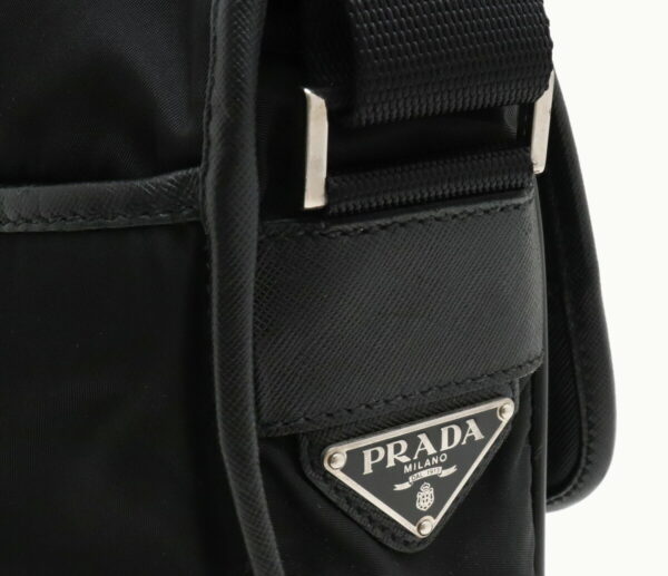 12010883 6 Prada Diagonal Nylon Leather Shoulder Bag Nero Black