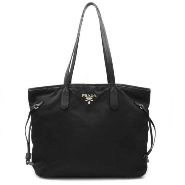 12010900 Prada Nylon Leather Tote Bag Nero Black