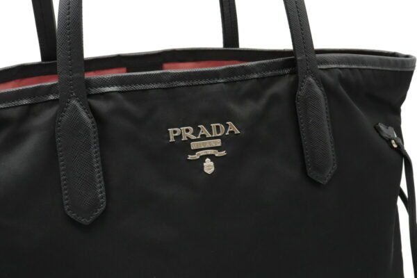 12010900 7 Prada Nylon Leather Tote Bag Nero Black