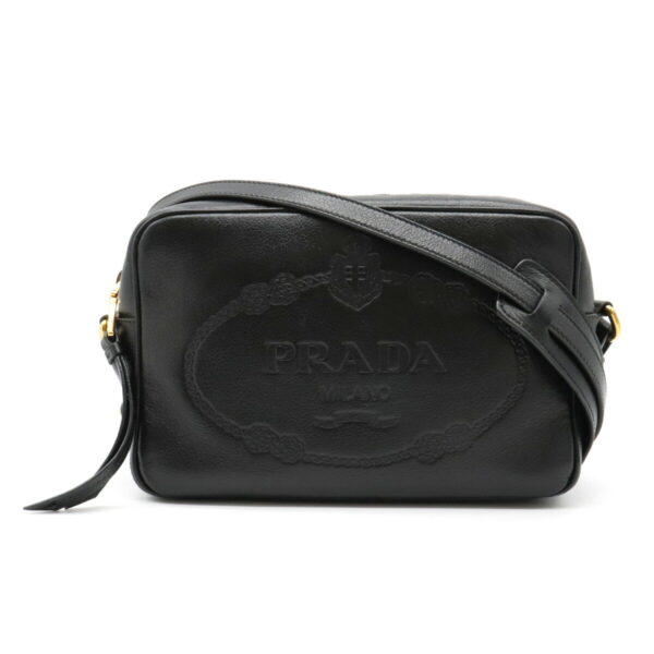 12010904 Prada Logo Leather Pochette Shoulder Bag Nero Black