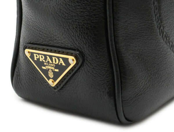 12010904 8 Prada Logo Leather Pochette Shoulder Bag Nero Black