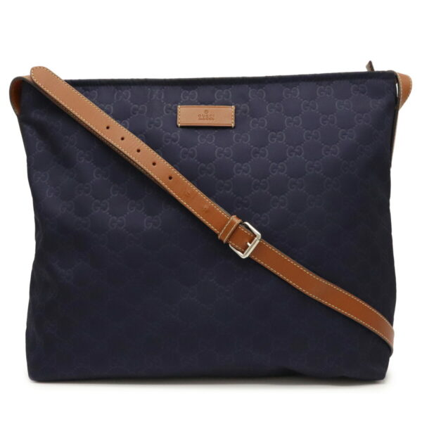 12011146 Gucci GG Nylon Guccisima Shoulder Bag Leather Navy Brown