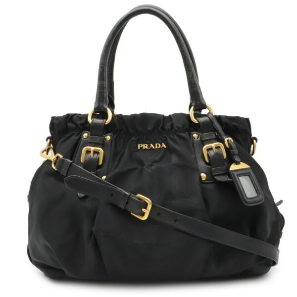 12011311 Prada Jacquard Nylon Leather Tote Bag Nero Black