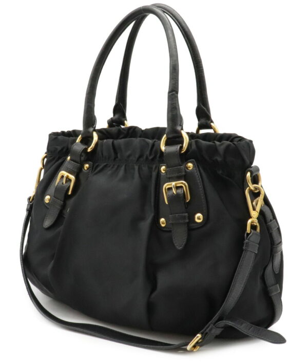 12011311 1 Prada Jacquard Nylon Leather Tote Bag Nero Black