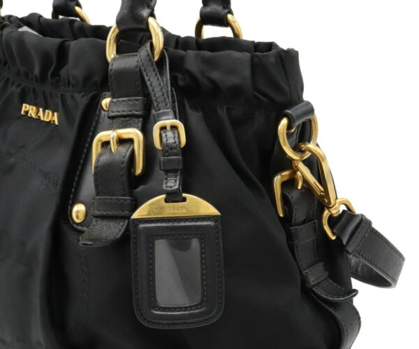 12011311 7 Prada Jacquard Nylon Leather Tote Bag Nero Black