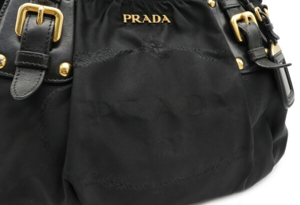 12011311 8 Prada Jacquard Nylon Leather Tote Bag Nero Black