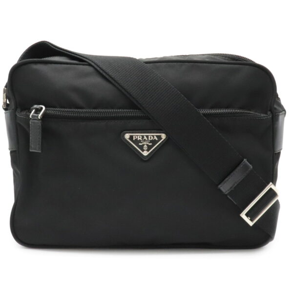 12011333 Prada Diagonal Nylon Leather Shoulder Bag Nero Black