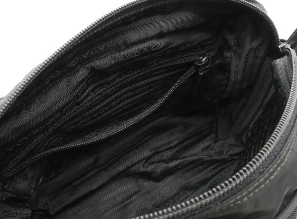 12011333 4 Prada Diagonal Nylon Leather Shoulder Bag Nero Black