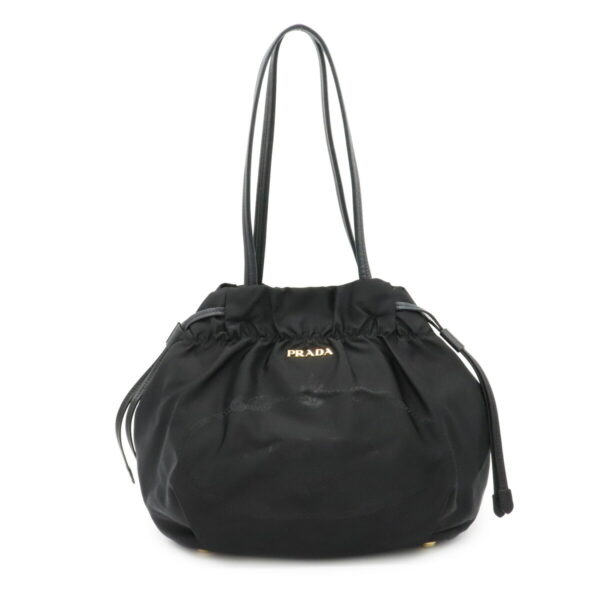 12011340 Prada Logo Jacquard Nylon Leather Tote Bag Nero Black