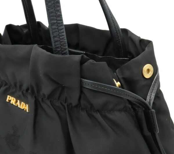 12011340 6 Prada Logo Jacquard Nylon Leather Tote Bag Nero Black