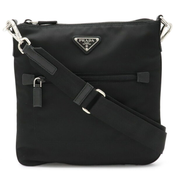 12011357 Prada Diagonal Nylon Leather Shoulder Bag Nero Black