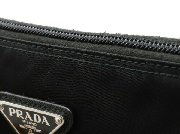 12011357 7 Prada Diagonal Nylon Leather Shoulder Bag Nero Black