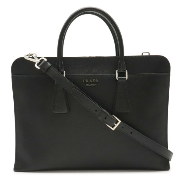 12020187 Prada Business Briefcase 2WAY Leather Bag Nero Black