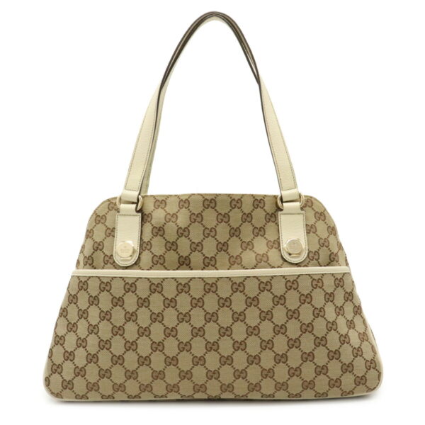 12020231 Gucci GG Tote Bag Leather Khaki Beige Ivory White