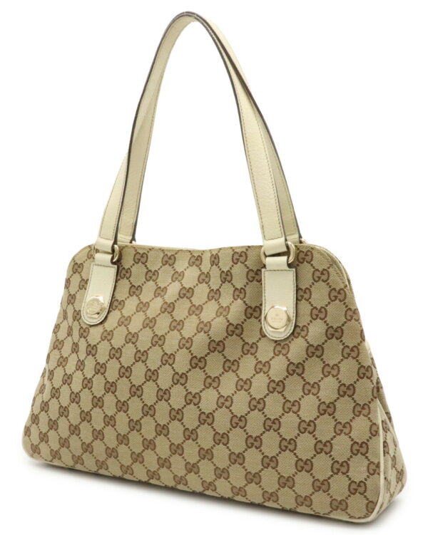 12020231 1 Gucci GG Tote Bag Leather Khaki Beige Ivory White