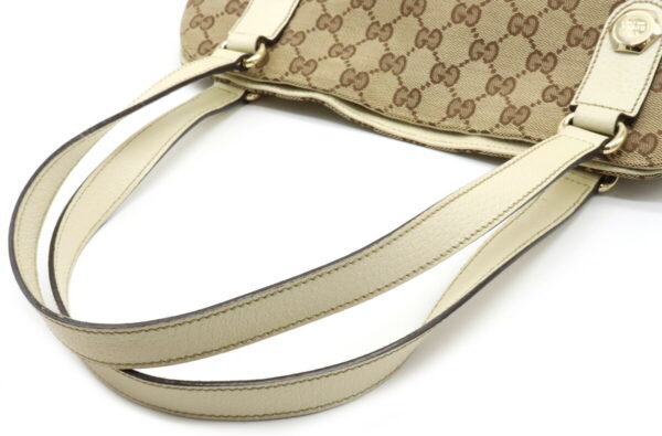 12020231 3 Gucci GG Tote Bag Leather Khaki Beige Ivory White