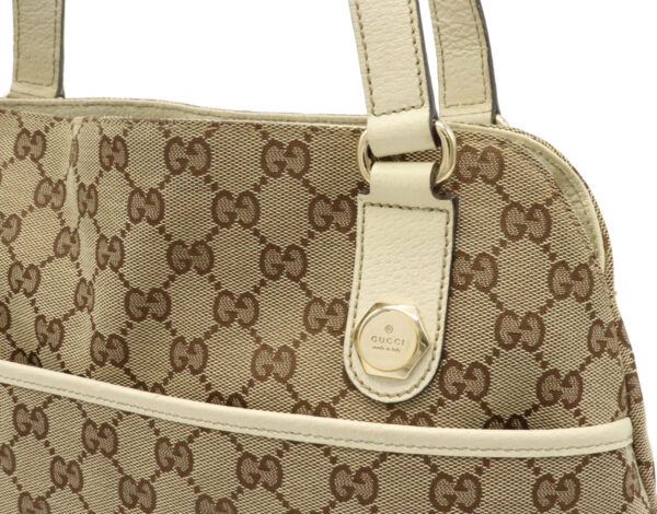 12020231 8 Gucci GG Tote Bag Leather Khaki Beige Ivory White