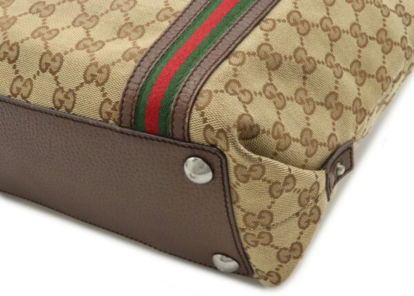 12020478 2 Gucci GG Webbing Line Tote Leather Khaki Beige Red Green