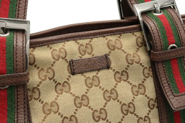 12020478 8 Gucci GG Webbing Line Tote Leather Khaki Beige Red Green