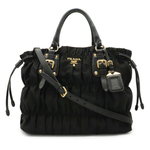 12020757 Prada Gathered 2WAY Nylon Leather Shoulder Bag Black