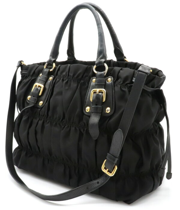 12020757 1 Prada Gathered 2WAY Nylon Leather Shoulder Bag Black