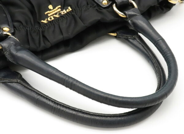 12020757 3 Prada Gathered 2WAY Nylon Leather Shoulder Bag Black