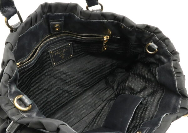 12020757 4 Prada Gathered 2WAY Nylon Leather Shoulder Bag Black