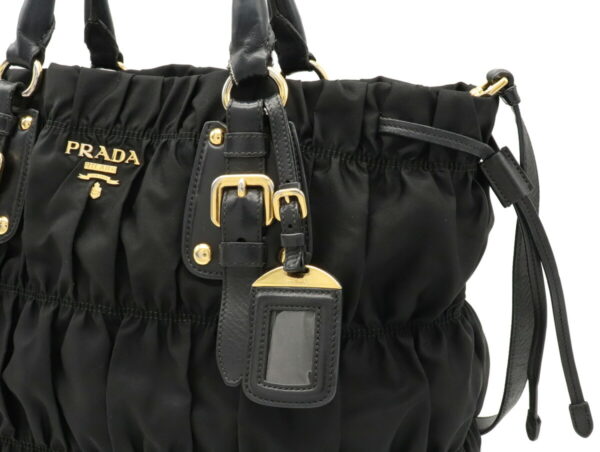 12020757 7 Prada Gathered 2WAY Nylon Leather Shoulder Bag Black