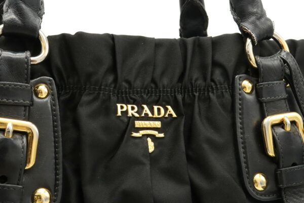 12020757 8 Prada Gathered 2WAY Nylon Leather Shoulder Bag Black