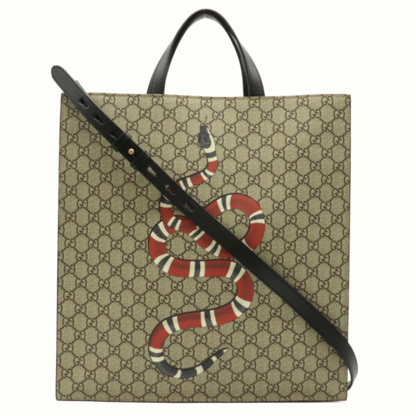 12020782 Gucci GG Supreme Snake Print Tote 2WAY Shoulder Bag Khaki Black