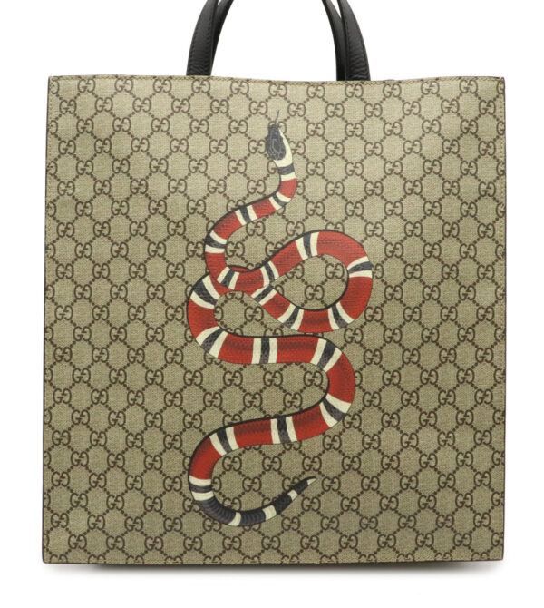 12020782 8 Gucci GG Supreme Snake Print Tote 2WAY Shoulder Bag Khaki Black