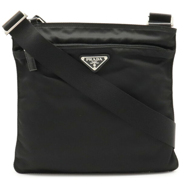 12020787 Prada Diagonal Nylon Leather Shoulder Bag Nero Black