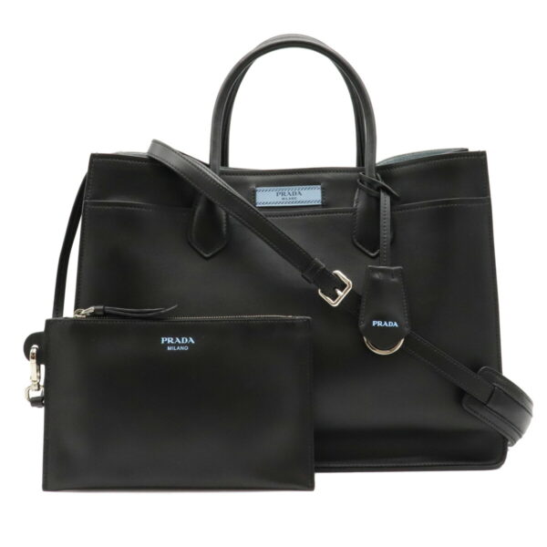 12020795 Prada 2WAY Calf Leather Tote Bag Nero Black