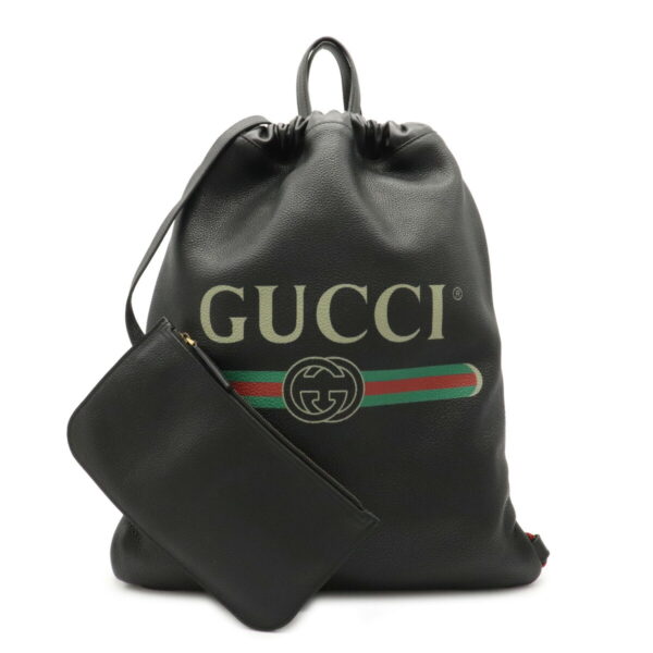 12020796 Gucci Logo Print Drawstring Backpack Leather Black