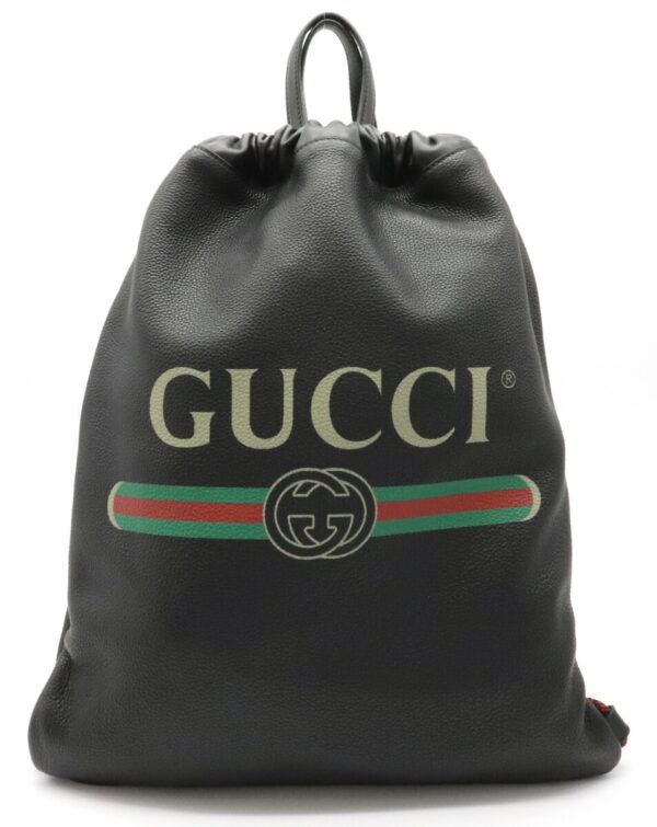 12020796 1 Gucci Logo Print Drawstring Backpack Leather Black