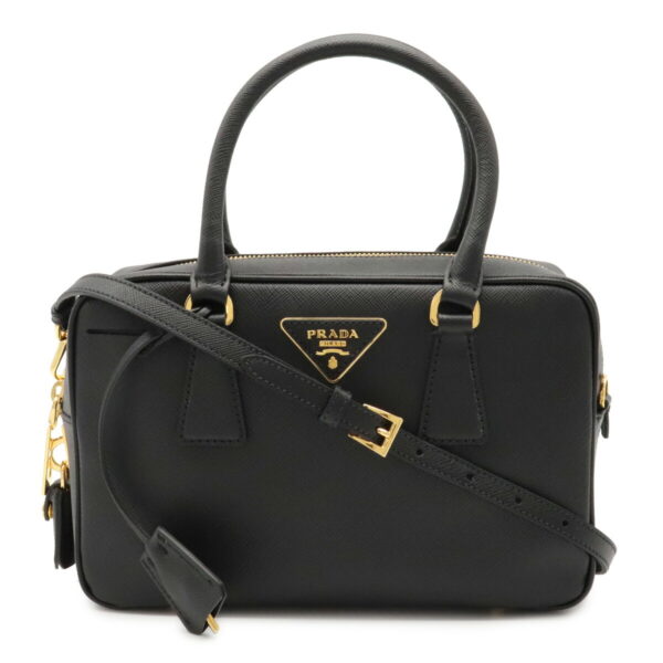 12020971 Prada Saffiano Lux 2WAY Embossed Leather Shoulder Bag Nero Black