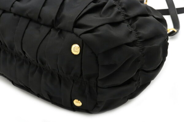 12021061 2 Prada Gathered 2WAY Nylon Leather Shoulder Bag Nero Black