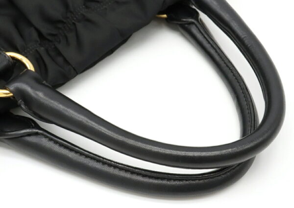 12021061 3 Prada Gathered 2WAY Nylon Leather Shoulder Bag Nero Black