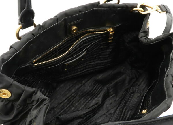 12021061 4 Prada Gathered 2WAY Nylon Leather Shoulder Bag Nero Black