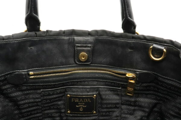 12021061 5 Prada Gathered 2WAY Nylon Leather Shoulder Bag Nero Black