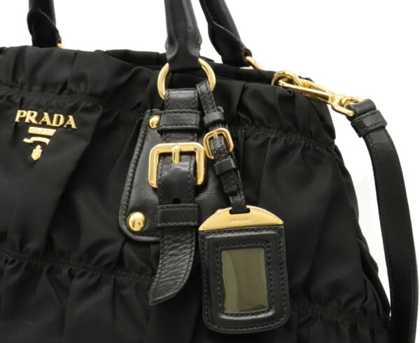 12021061 6 Prada Gathered 2WAY Nylon Leather Shoulder Bag Nero Black