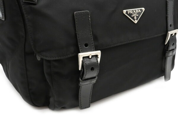 12021071 7 Prada Diagonal Nylon Leather Messenger Bag Nero Black