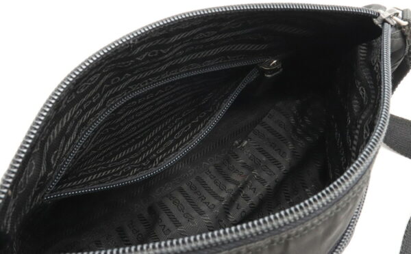 12021196 4 Prada Diagonal One Shoulder Nylon Leather Bag Nero Black