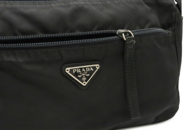 12021196 8 Prada Diagonal One Shoulder Nylon Leather Bag Nero Black