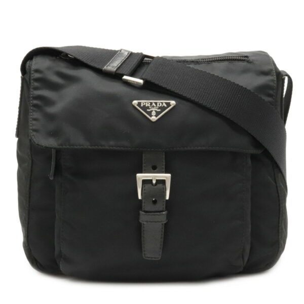 12021209 Prada Nylon Leather Crossbody Shoulder Bag Black