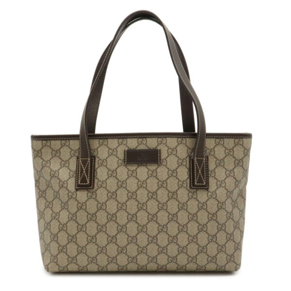 12021362 Gucci GG Supreme Tote Bag Leather Khaki Beige Brown